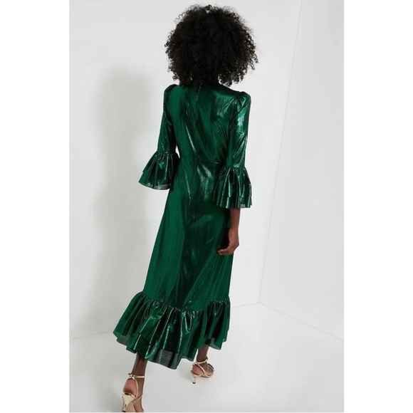 Pomander Place Tuckernuck Emerald Crinkle Lurex Lillith Dress Size L - Picture 3 of 5